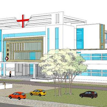 现代医院急诊楼SU模型下载_sketchup草图大师SKP模型