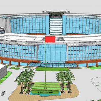 现代解放军医院SU模型下载_sketchup草图大师SKP模型