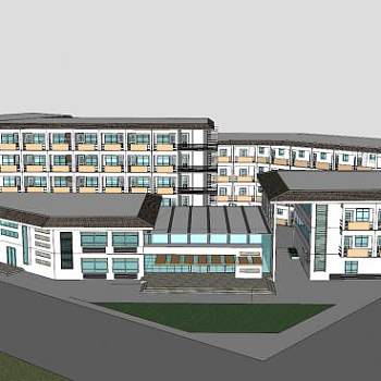 现代中式医院SU模型下载_sketchup草图大师SKP模型