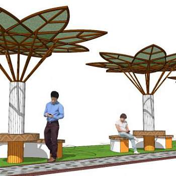 异形树叶形状廊架座椅su模型下载_sketchup草图大师SKP模型