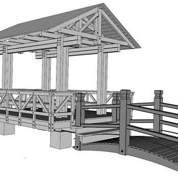 防腐木小桥su模型下载_sketchup草图大师SKP模型