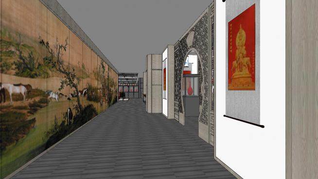 中式瓷器文物展厅SU模型下载_sketchup草图大师SKP模型