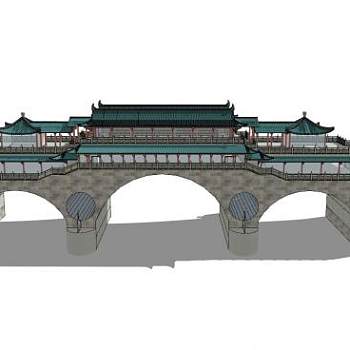 中式架桥寺庙SU模型下载_sketchup草图大师SKP模型