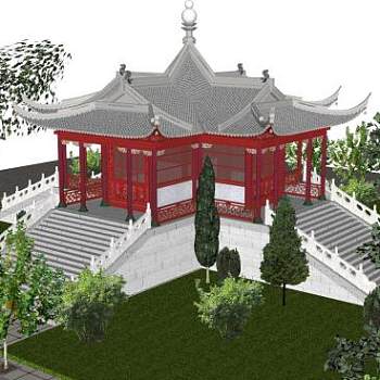 现代中式寺庙SU模型下载_sketchup草图大师SKP模型