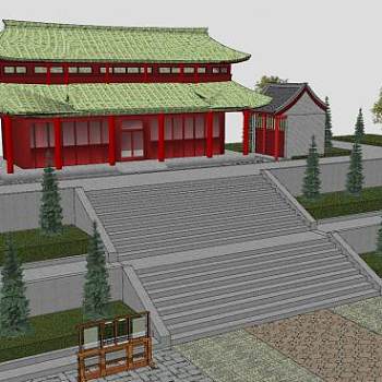 中式寺院寺庙SU模型下载_sketchup草图大师SKP模型