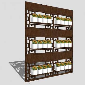 中式室内花架植物装饰架SU模型下载_sketchup草图大师SKP模型