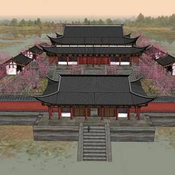 中式寺院建筑sketchup模型下载_sketchup草图大师SKP模型