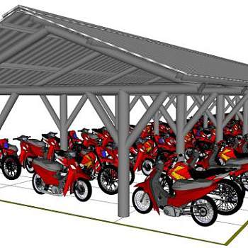 非机动车棚su模型下载_sketchup草图大师SKP模型