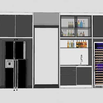 小型厨房橱柜家具SU模型下载_sketchup草图大师SKP模型