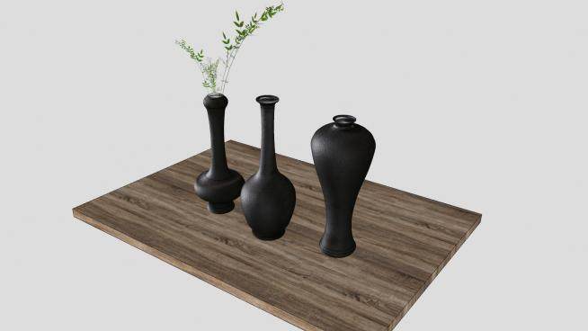 中式黑色陶瓷花瓶SU模型下载_sketchup草图大师SKP模型