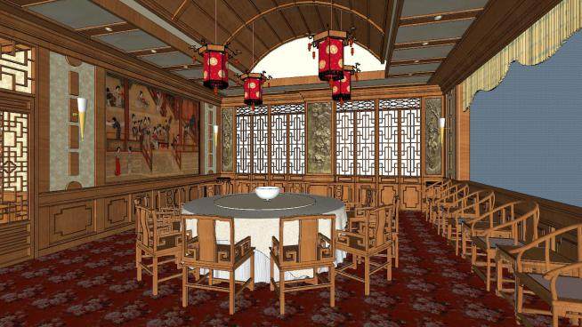 中式餐厅室内sketchup模型下载_sketchup草图大师SKP模型