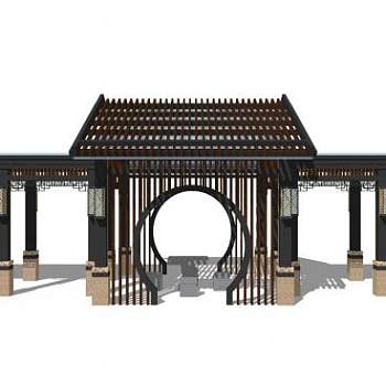 新中式长廊su模型下载_sketchup草图大师SKP模型