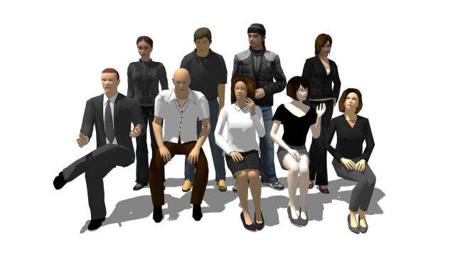3D坐姿人物组合SU模型下载_sketchup草图大师SKP模型