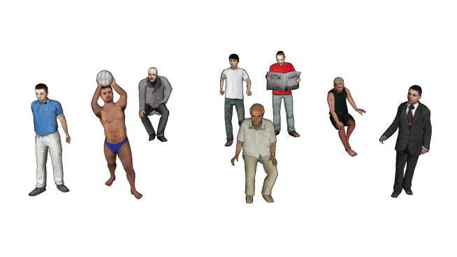 8款3D男性人物SU模型下载_sketchup草图大师SKP模型