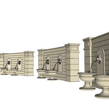 欧式拱形喷泉景墙su模型下载_sketchup草图大师SKP模型