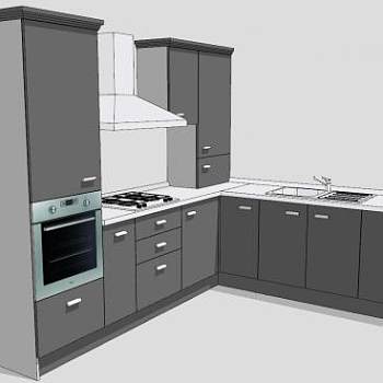 L型厨房橱柜设计SU模型下载_sketchup草图大师SKP模型