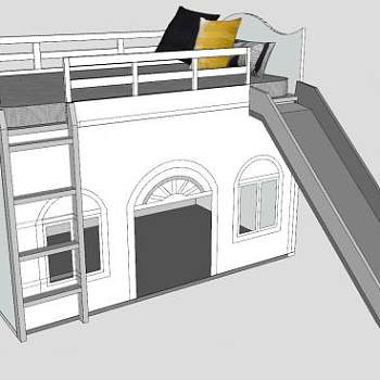 儿童床床铺带滑滑梯SU模型下载_sketchup草图大师SKP模型