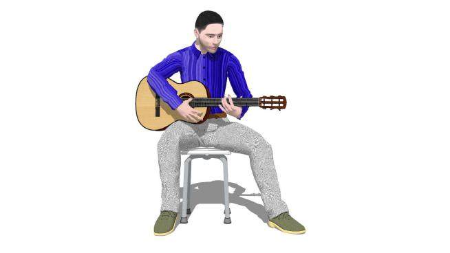 弹吉他的男人SU模型下载_sketchup草图大师SKP模型