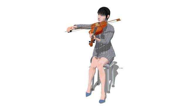 拉小提琴女士坐姿SU模型下载_sketchup草图大师SKP模型