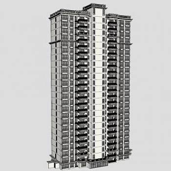 高层住宅建筑楼SU模型下载_sketchup草图大师SKP模型