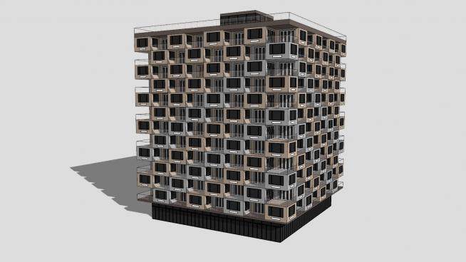 现代公寓楼设计SU模型下载_sketchup草图大师SKP模型