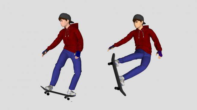滑板男孩人物SU模型下载_sketchup草图大师SKP模型