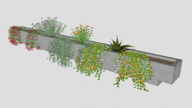 庭院石造花箱植物SU模型下载_sketchup草图大师SKP模型
