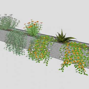 庭院石造花箱植物SU模型下载_sketchup草图大师SKP模型