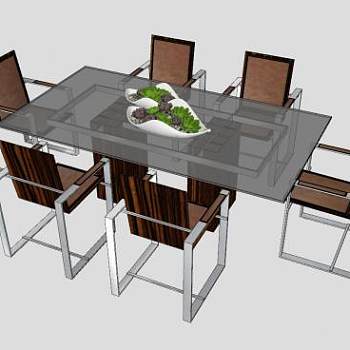 六人餐桌椅家具SU模型下载_sketchup草图大师SKP模型