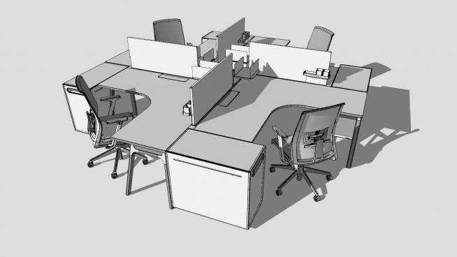 现代公司办公桌椅SU模型下载_sketchup草图大师SKP模型