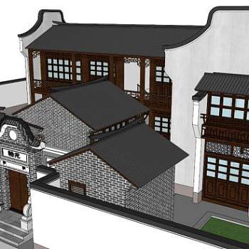 四合院别墅设计su模型下载_sketchup草图大师SKP模型