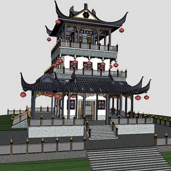 三层塔su模型下载_sketchup草图大师SKP模型