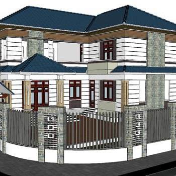 现代农村二层别墅SU模型下载_sketchup草图大师SKP模型