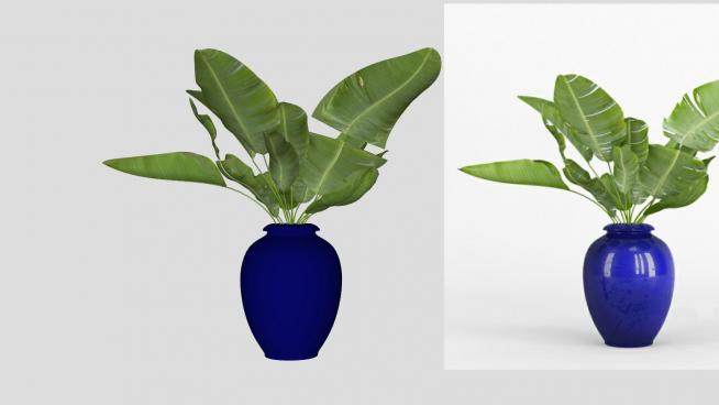 蓝色花瓶叶芋植物SU模型下载_sketchup草图大师SKP模型
