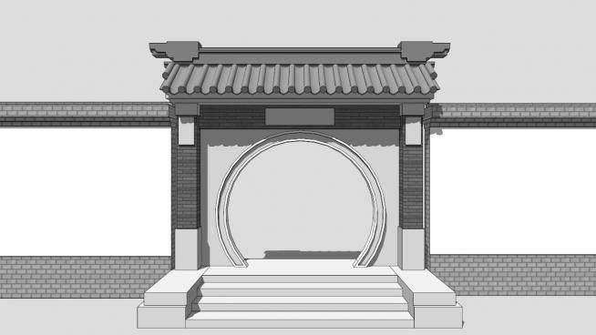 中式复古院墙su模型下载_sketchup草图大师SKP模型