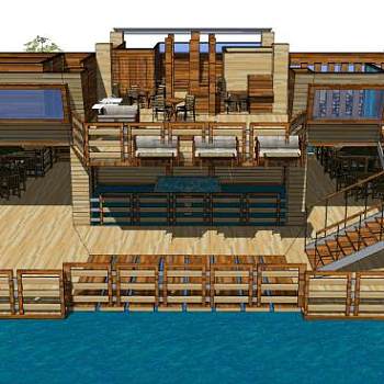 水上民宿茶楼建筑SU模型下载_sketchup草图大师SKP模型