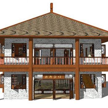 无为茶社民宿茶楼SU模型下载_sketchup草图大师SKP模型
