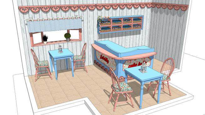 地中海风格咖啡厅室内SU模型下载_sketchup草图大师SKP模型