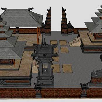 寺庙围墙su模型下载_sketchup草图大师SKP模型