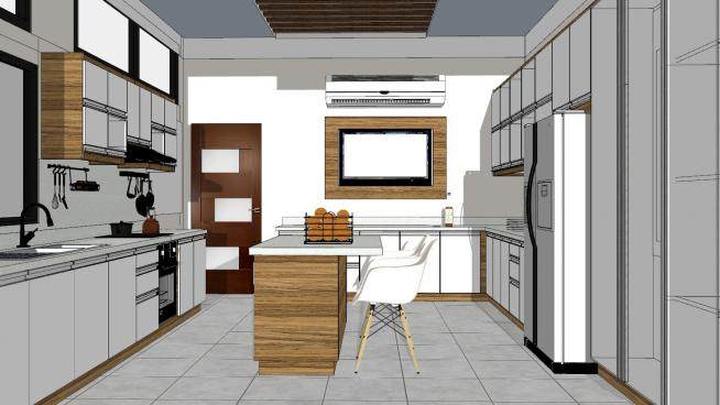 简约现代厨房餐厅设计SU模型下载_sketchup草图大师SKP模型