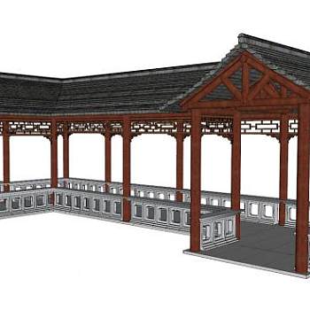 古典连廊走廊su模型下载_sketchup草图大师SKP模型