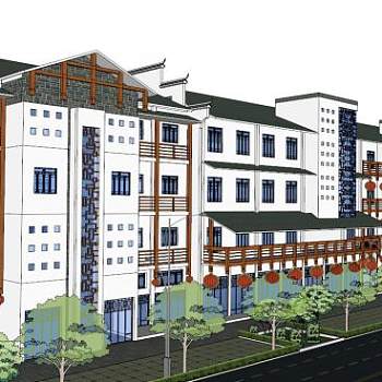 新中式街区su模型下载_sketchup草图大师SKP模型