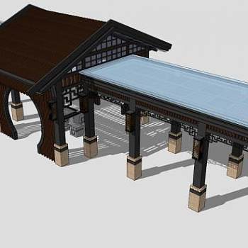 新中式廊SU模型下载_sketchup草图大师SKP模型