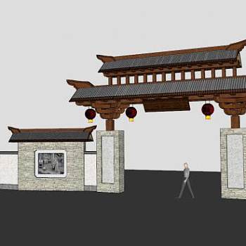 园林古建围墙su模型下载_sketchup草图大师SKP模型