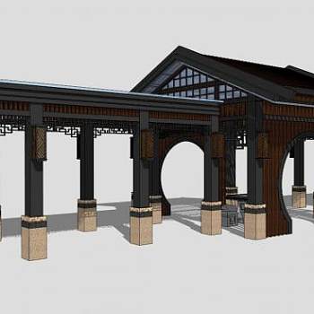 中式门廊su模型下载_sketchup草图大师SKP模型