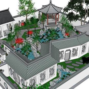 中式古典园林建筑su模型下载_sketchup草图大师SKP模型