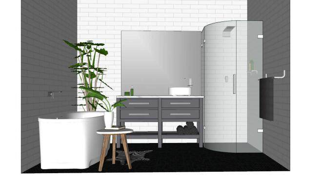 现代砖墙浴室家具SU模型下载_sketchup草图大师SKP模型