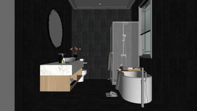 简约黑色浴室家具SU模型下载_sketchup草图大师SKP模型
