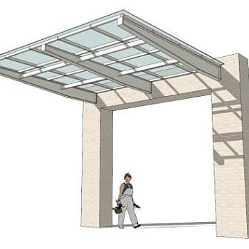 室外玻璃雨棚su模型下载_sketchup草图大师SKP模型