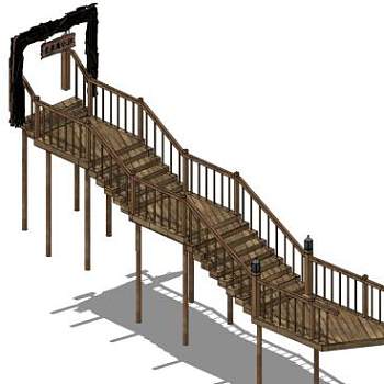 九曲桥木栈道设计SU模型下载_sketchup草图大师SKP模型
